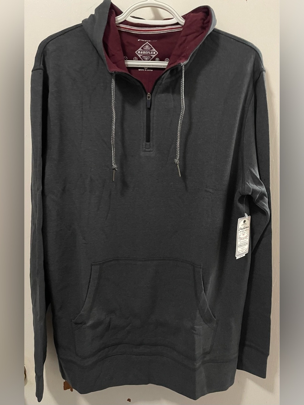 Flag & Anthem Mens Charcoal 1/4 Zip Up Pullover Hoodie Sweater Shirt Size Medium